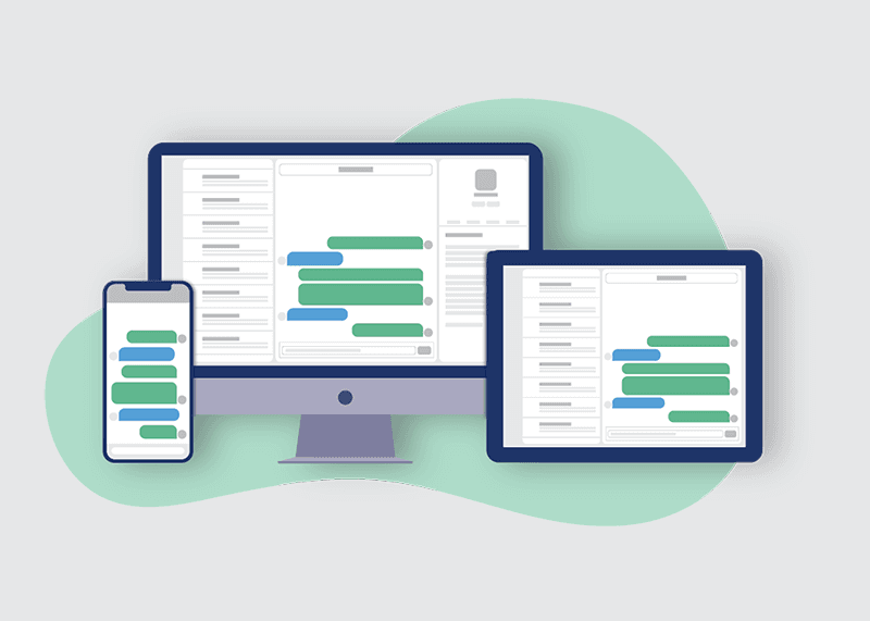 Screen shot of the TxtSquad interface on a phone, computer and tablet